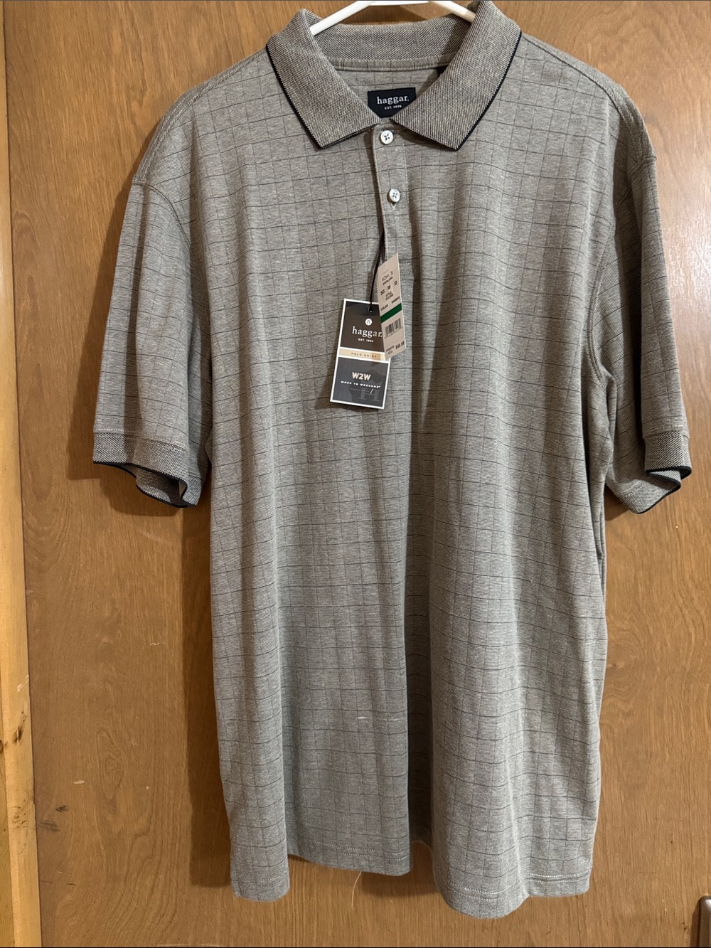 Haggar Men's Light Gray Grid-Pattern Polo